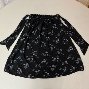 2/$20 -Blue & Black Floral Midi Maternity Skirt with a tie / summer weight